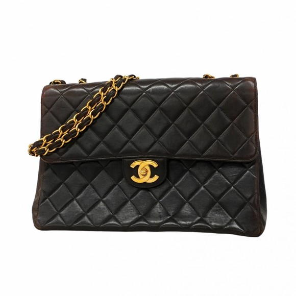 Chanel Shoulder Bag, Large Matelasse, Double Chain, Lambskin, Black, Women's,... - Picture 1 of 16